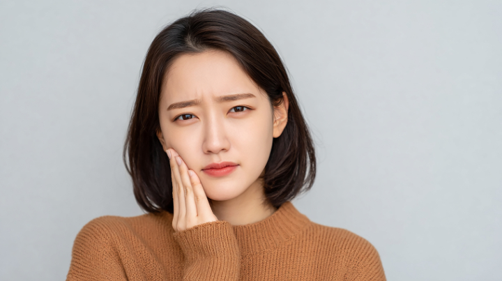 顎に違和感を感じる女性