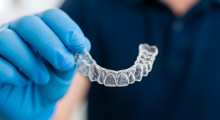 インビザラインを持つ歯科医師の手元